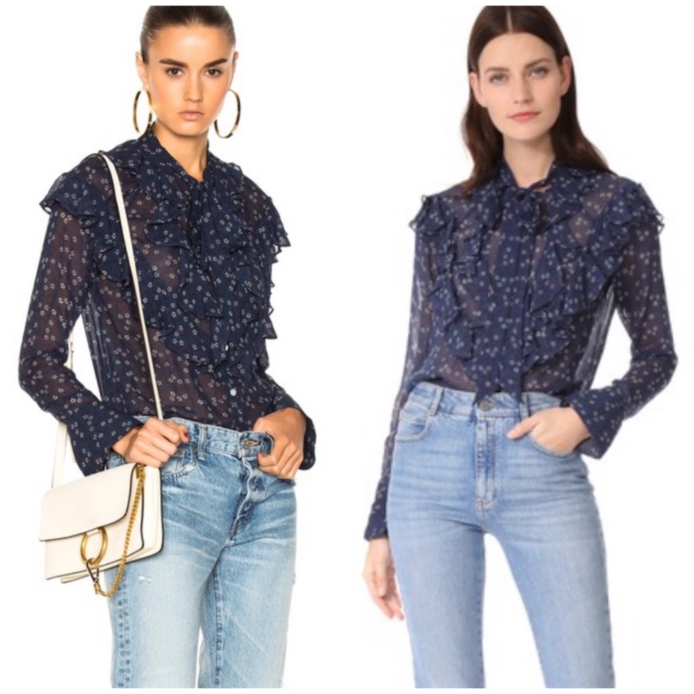 Veronica Beard Finley ruffle tie floral silk top